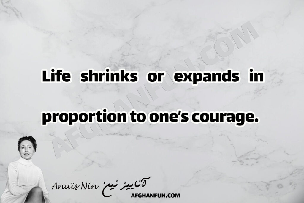 Courage and growth quote by Anaïs Nin on unique texture design.